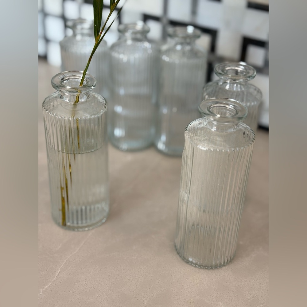 Set of 6 West Elm Modern Glass Ribbed Bud Vases - Picture 10 of 11